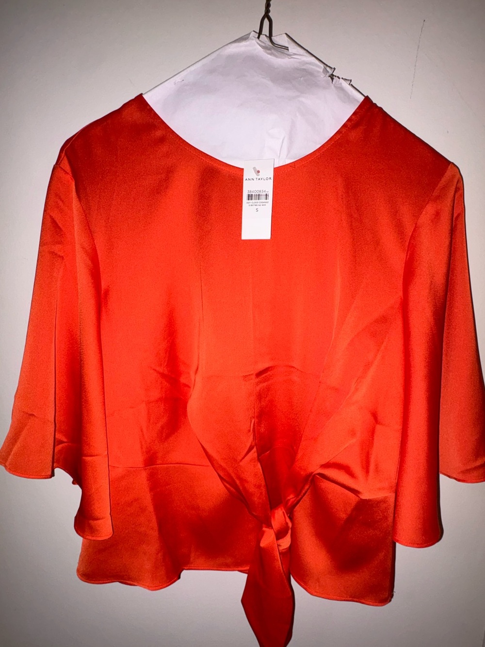 Ann Taylor Orange Short-Sleeve Tie-Front Blouse